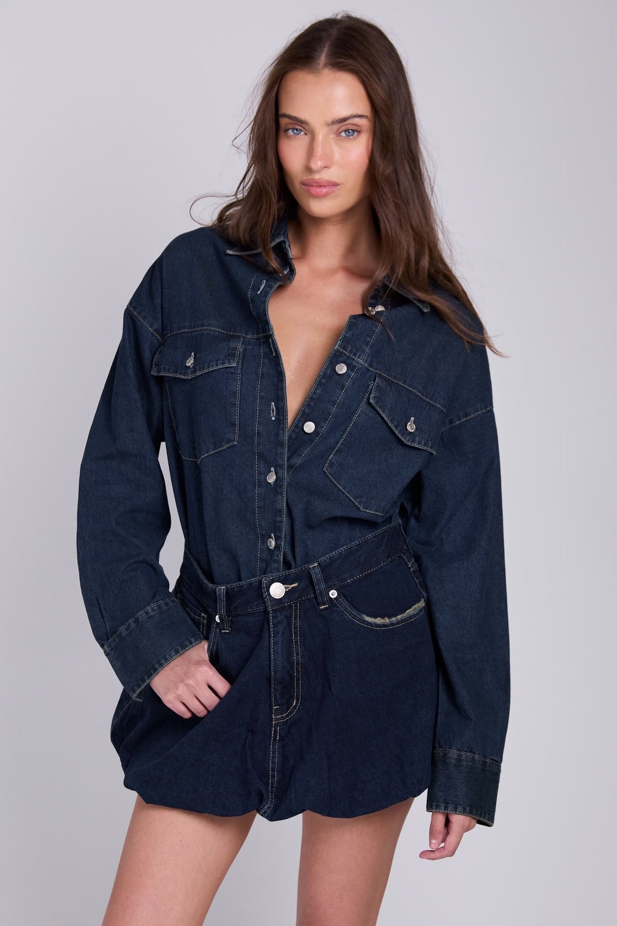 D20 - OVERSIZED DENIM SHIRT - DARK BLUE