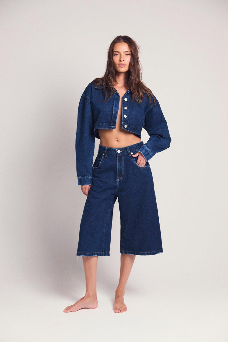 Cropped Dark Denim Jacket
