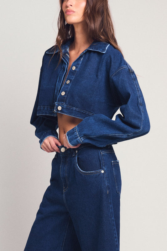 Cropped Dark Denim Jacket