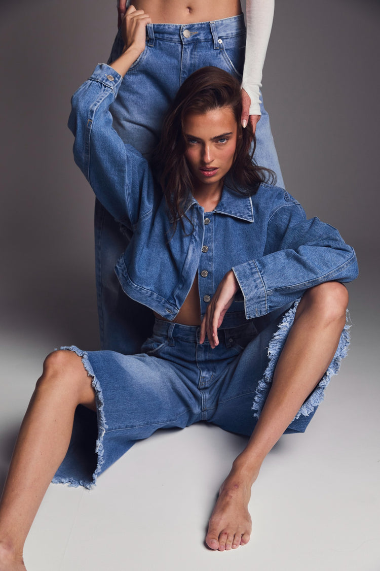 Cropped Light Denim Jacket