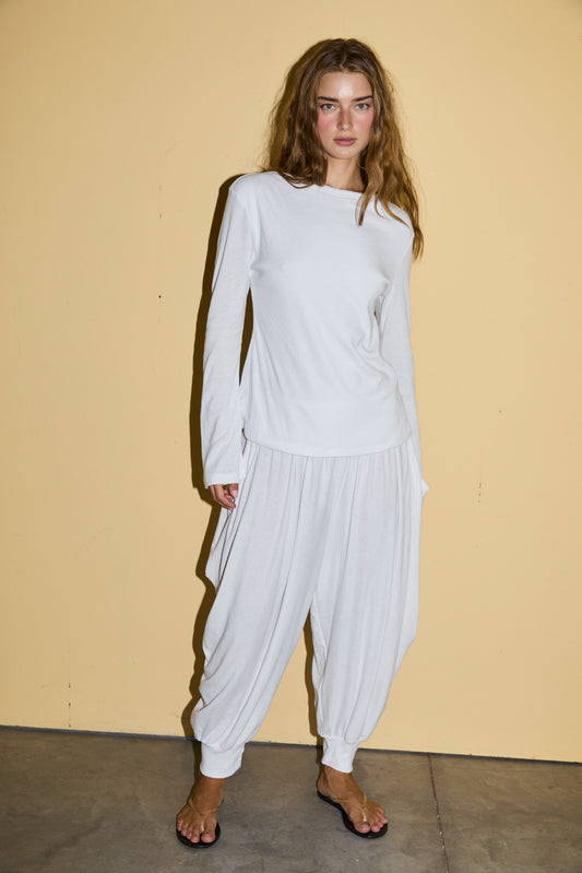 SOREN LONG BALLOON PANTS - לבן