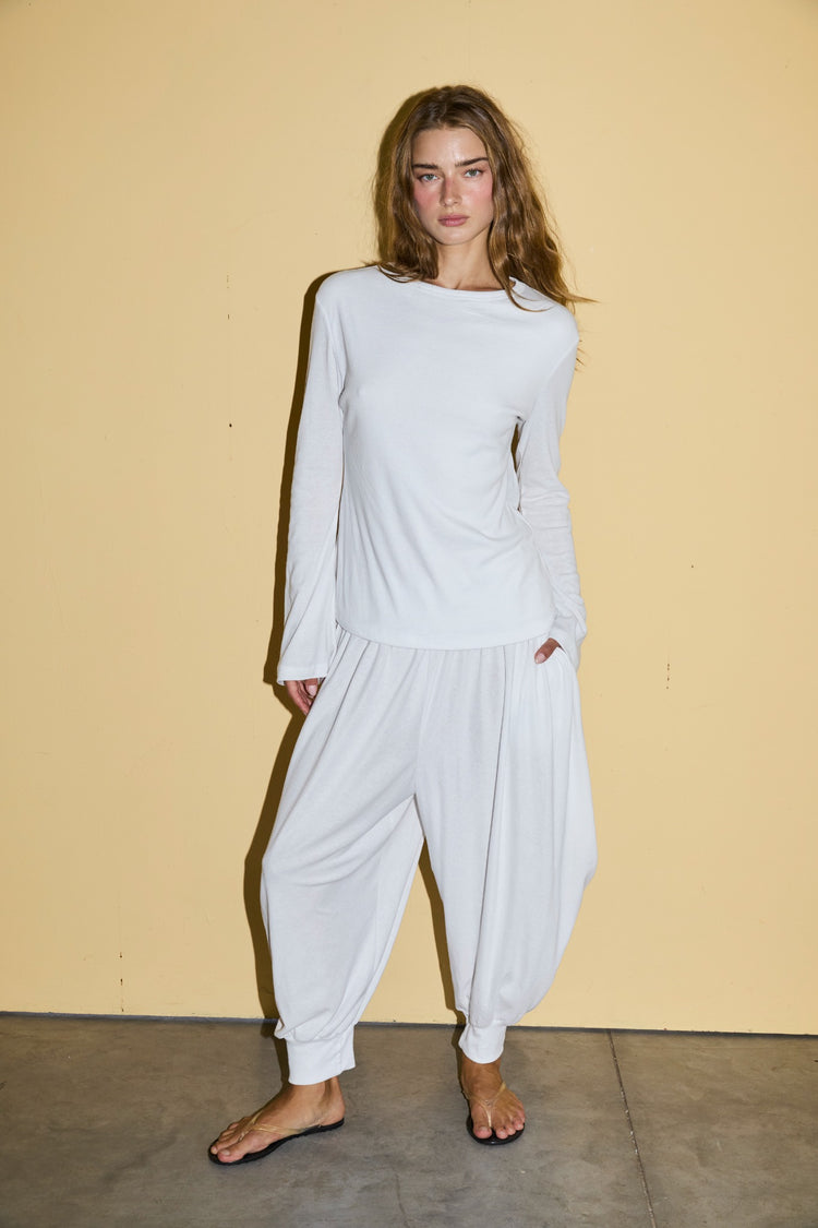 SOREN LONG BALLOON PANTS - לבן