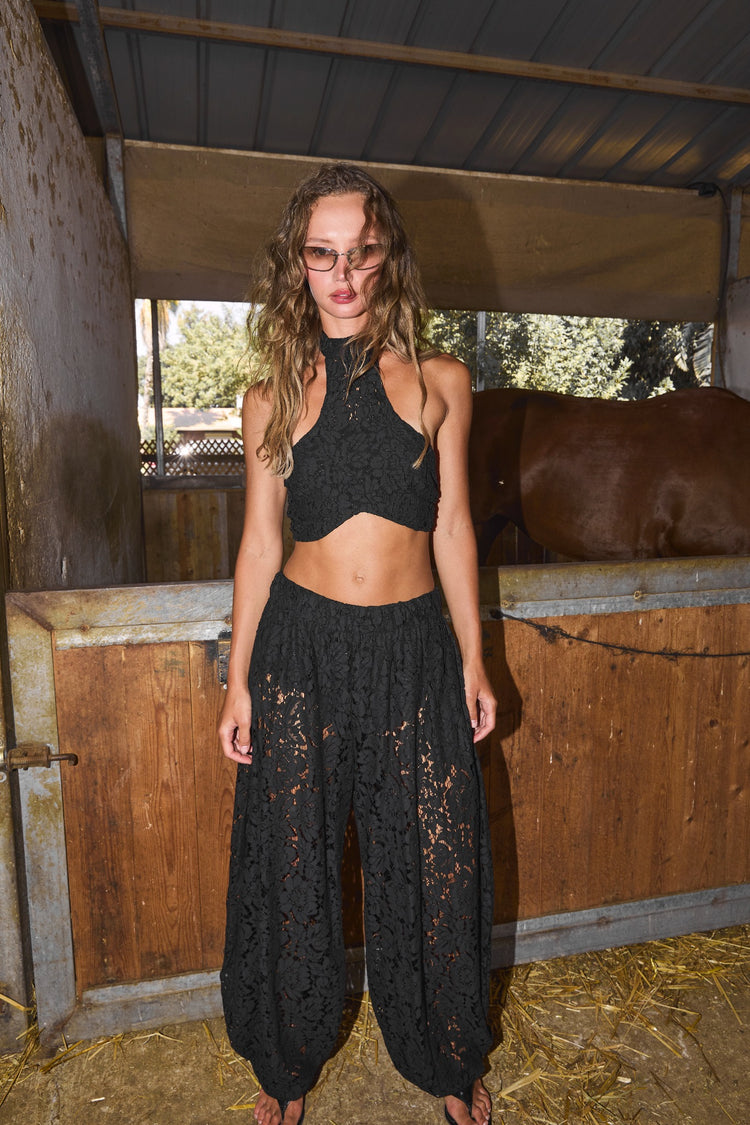 AMARA LACE PANTS - שחור
