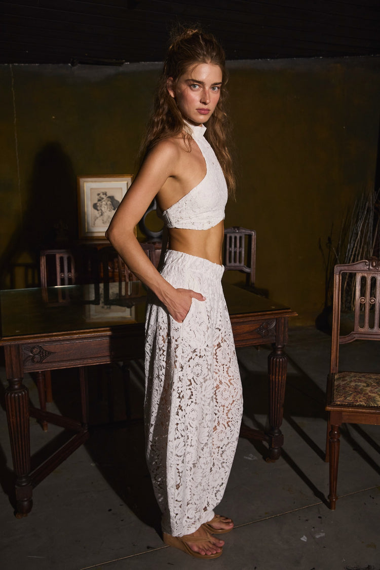 AMARA LACE PANTS - לבן