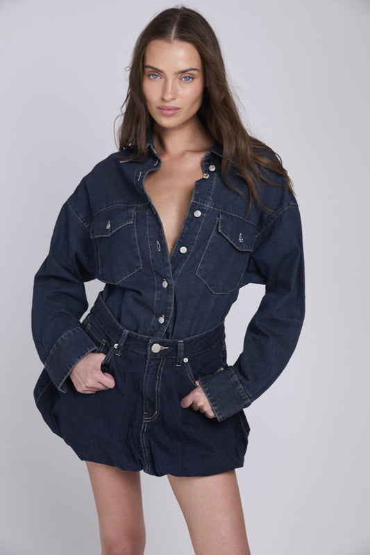 D20 - OVERSIZED DENIM SHIRT - DARK BLUE