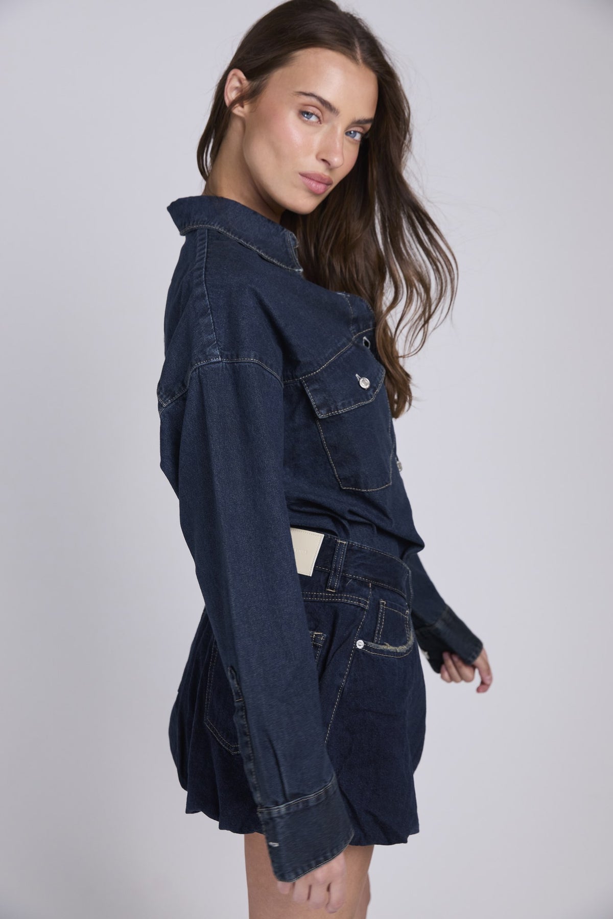 D20 - OVERSIZED DENIM SHIRT - DARK BLUE