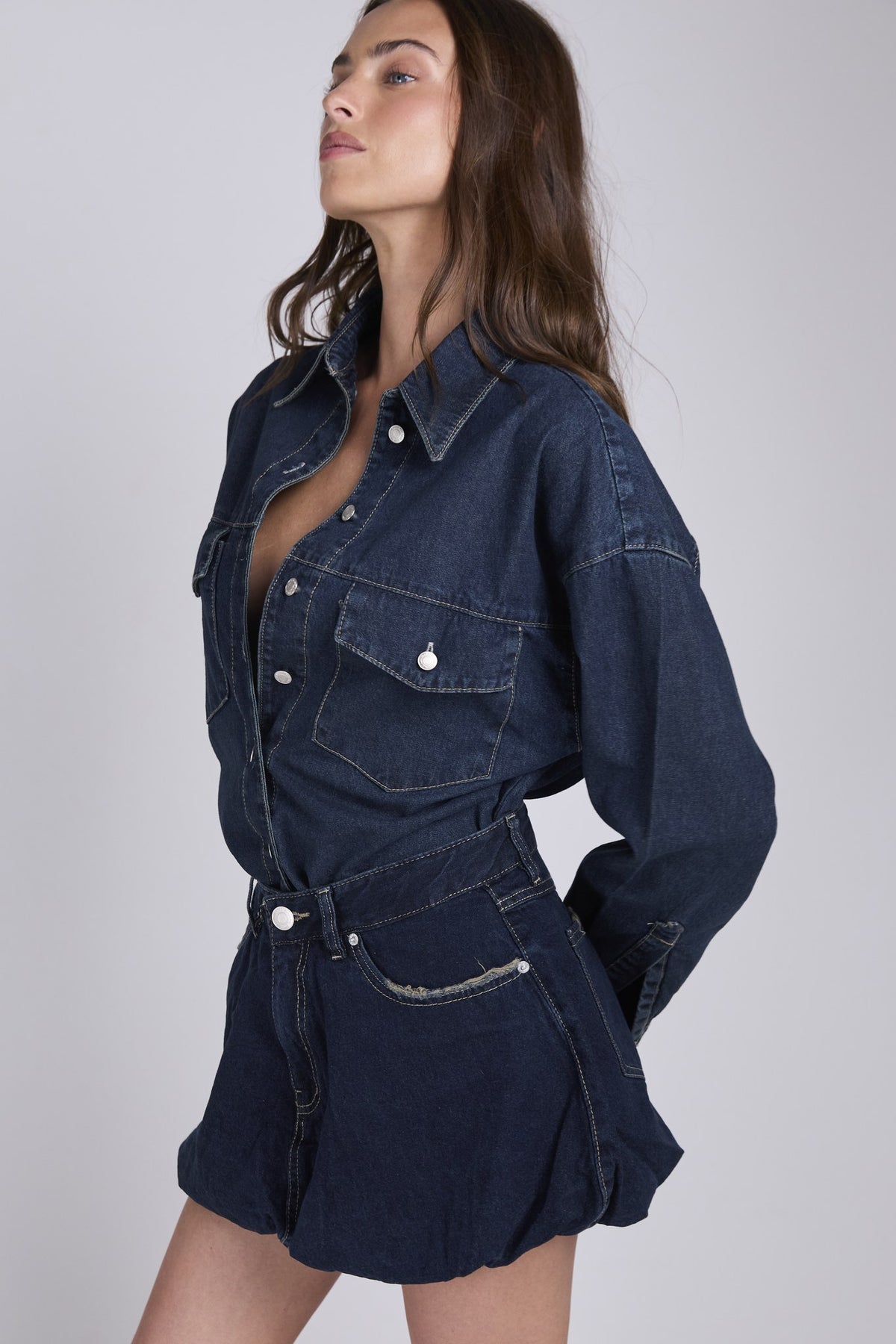 D20 - OVERSIZED DENIM SHIRT - DARK BLUE