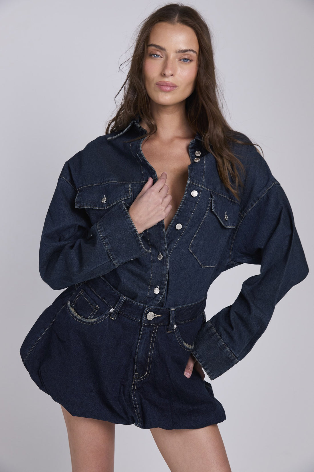 D20 - OVERSIZED DENIM SHIRT - DARK BLUE