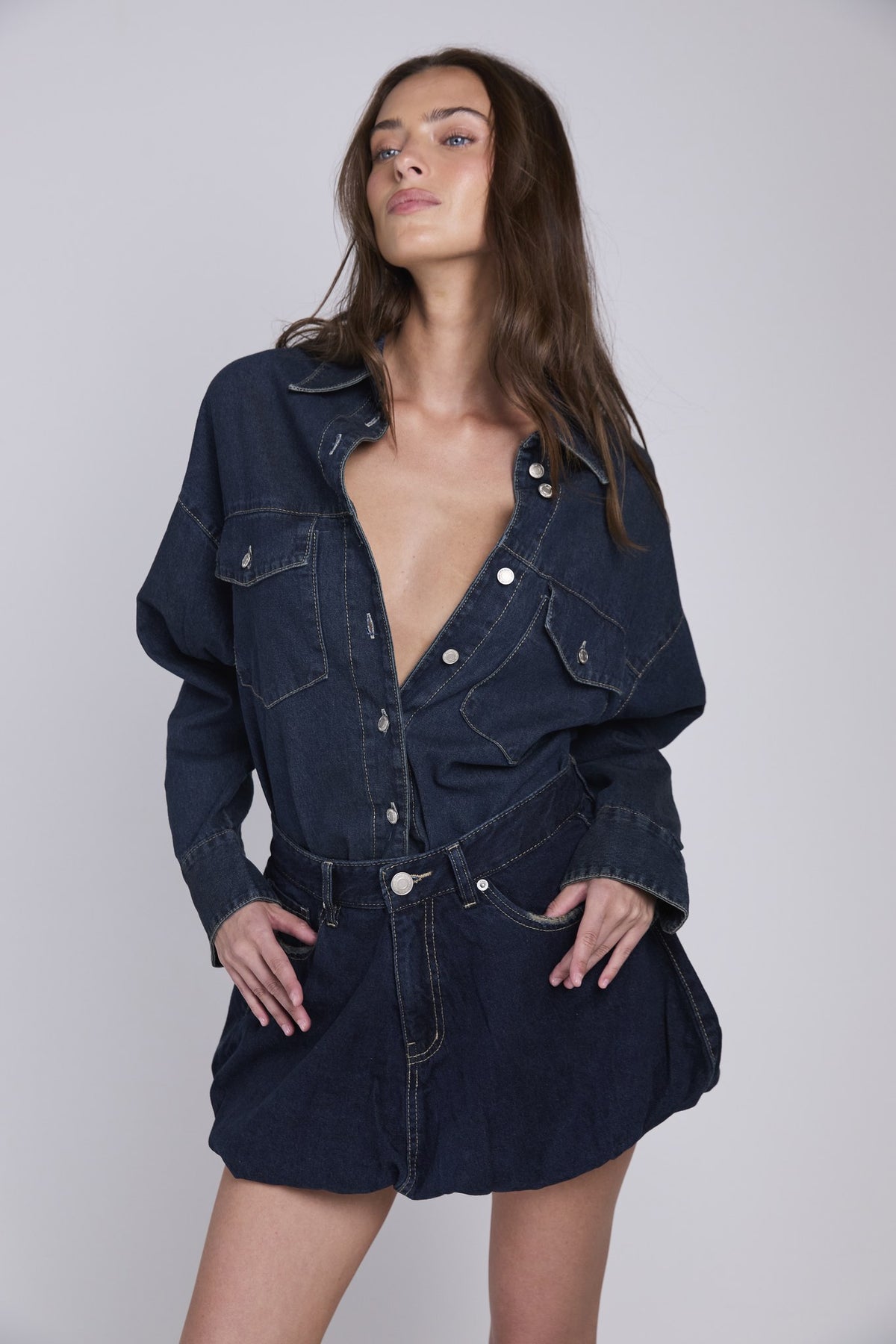 D20 - OVERSIZED DENIM SHIRT - DARK BLUE