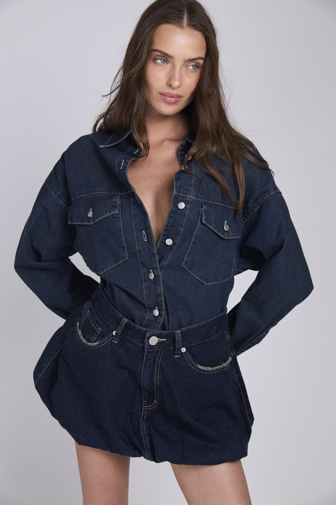 D20 - OVERSIZED DENIM SHIRT - DARK BLUE