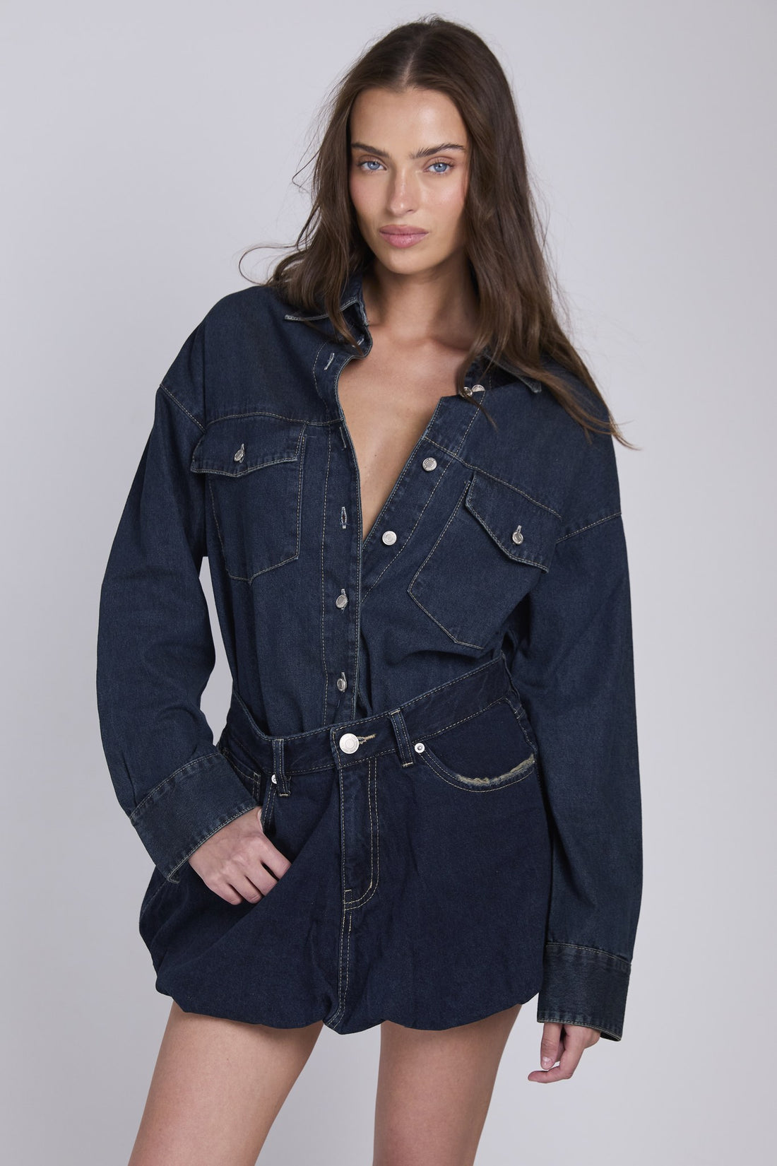 D20 - OVERSIZED DENIM SHIRT - DARK BLUE