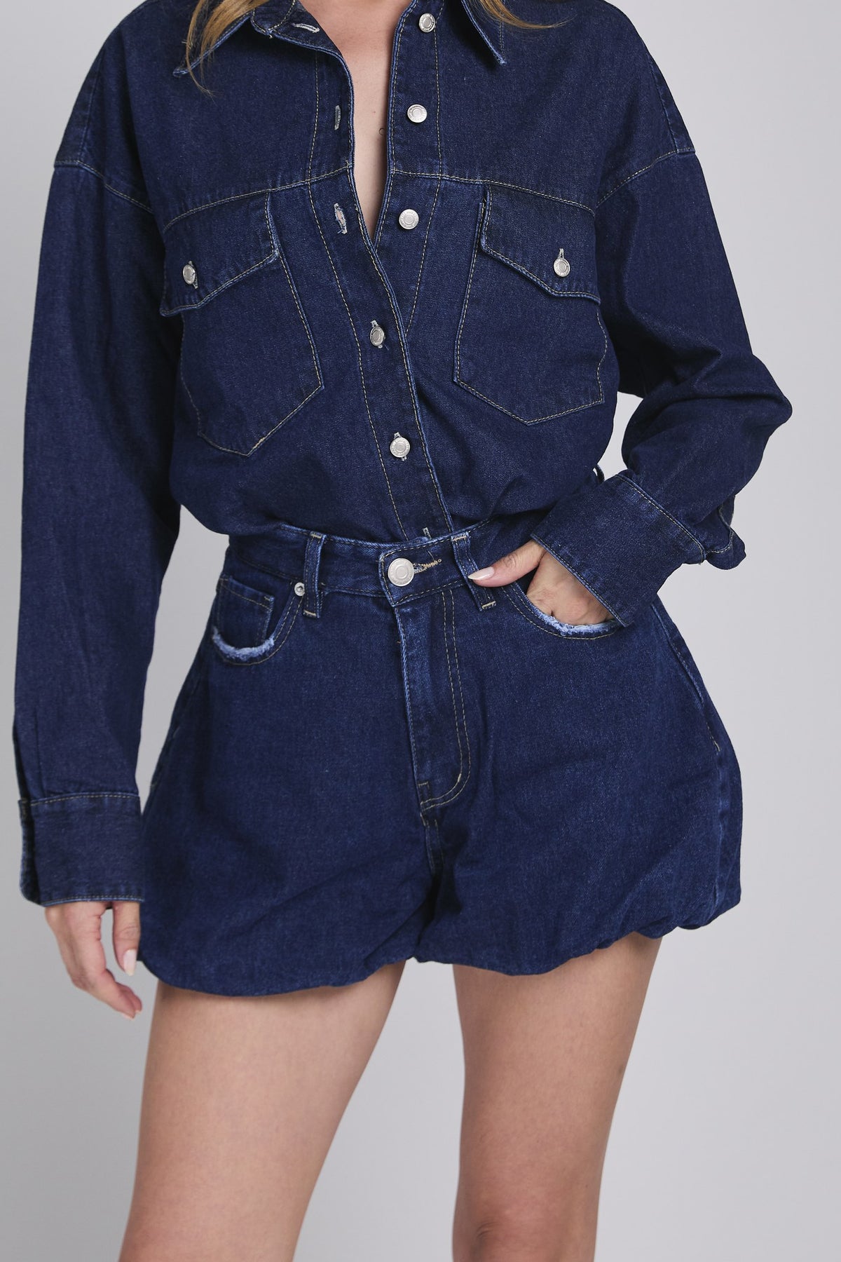 D21 - BALLOON DENIM SHORTS - DARK BLUE
