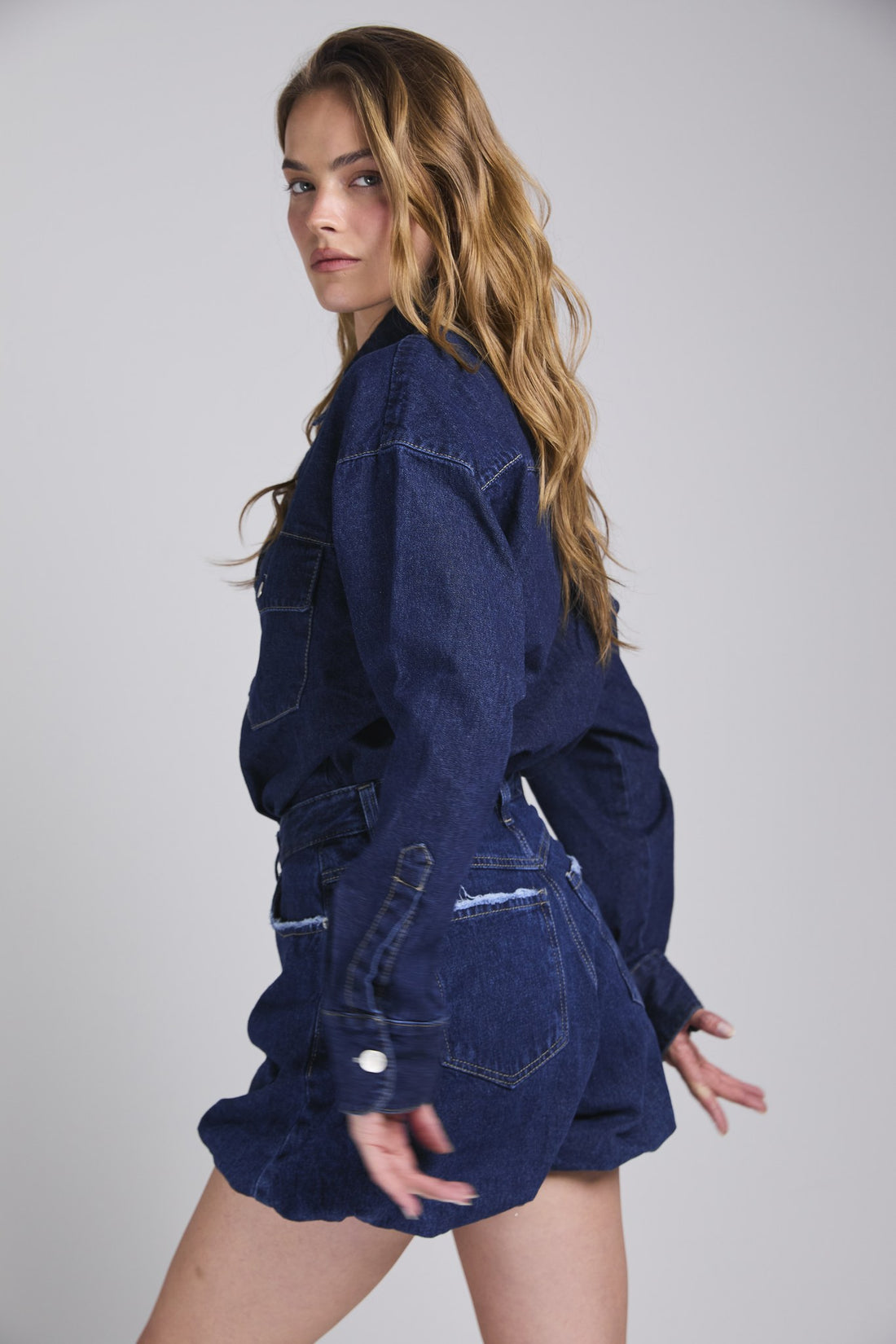 D21 - BALLOON DENIM SHORTS - DARK BLUE