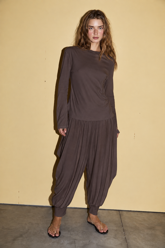 SOREN LONG BALLOON PANTS - חום
