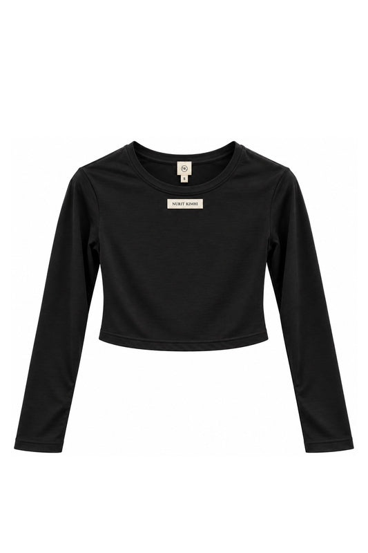 Tissue 02 - Cropped Shirt - שחור