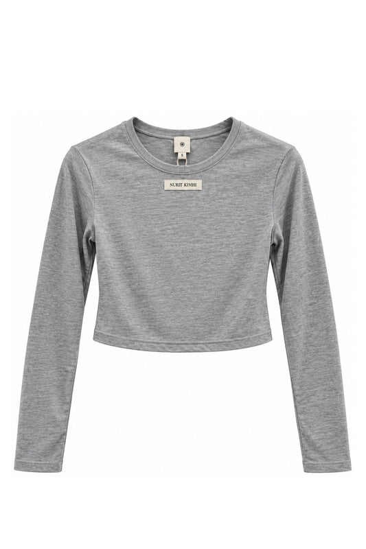 Tissue 02 - Cropped Shirt - אפור מילאנז'