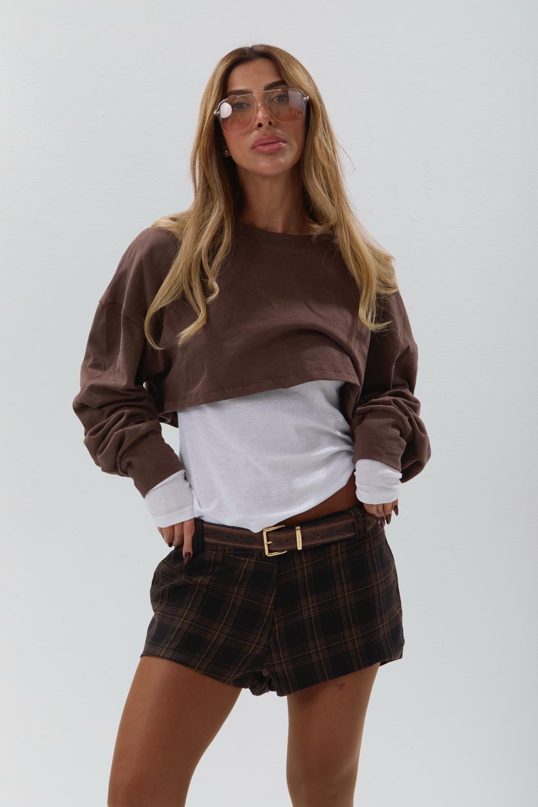 שורט INES - משובץ חום