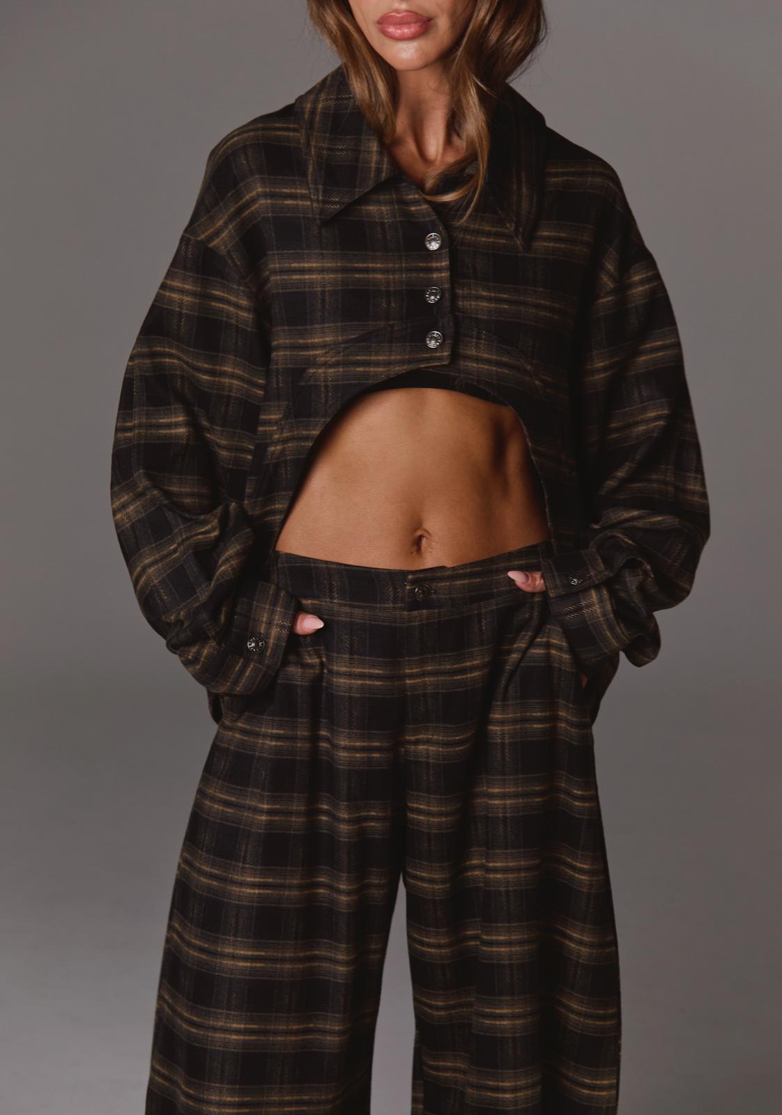 חולצת INES - משובץ חום