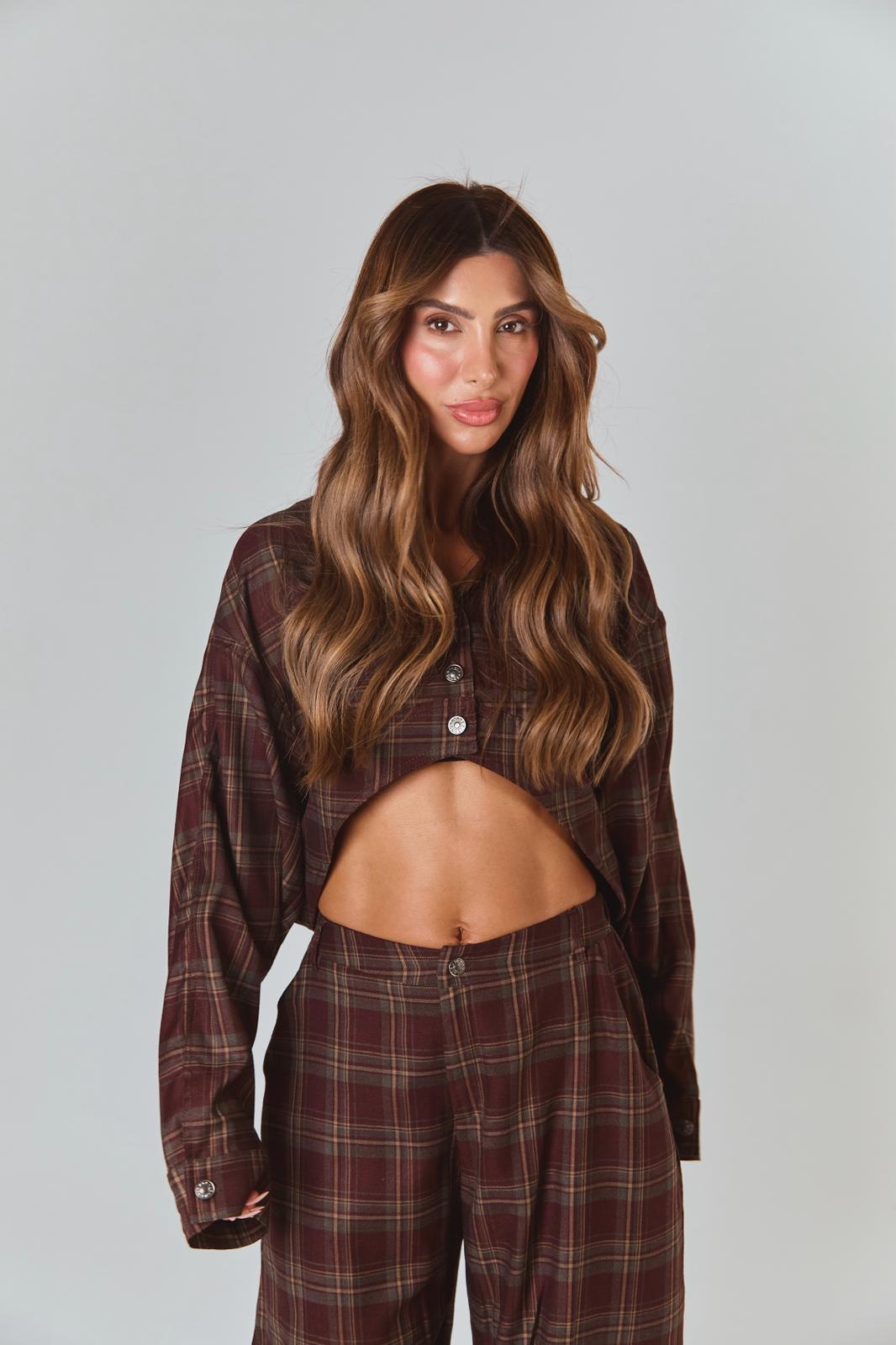 חולצת INES - משובץ בורדו