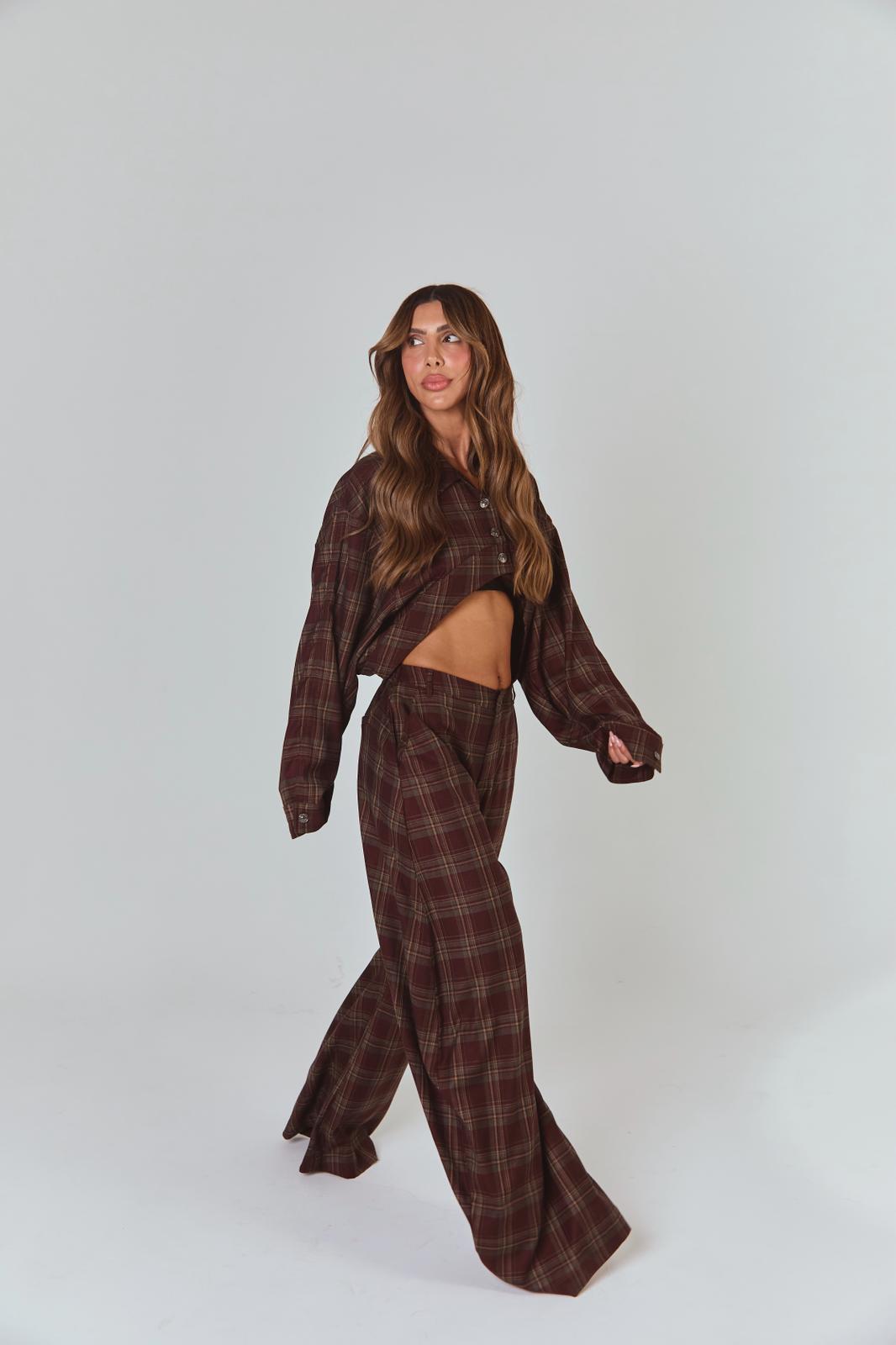 מכנס INES - משובץ בורדו