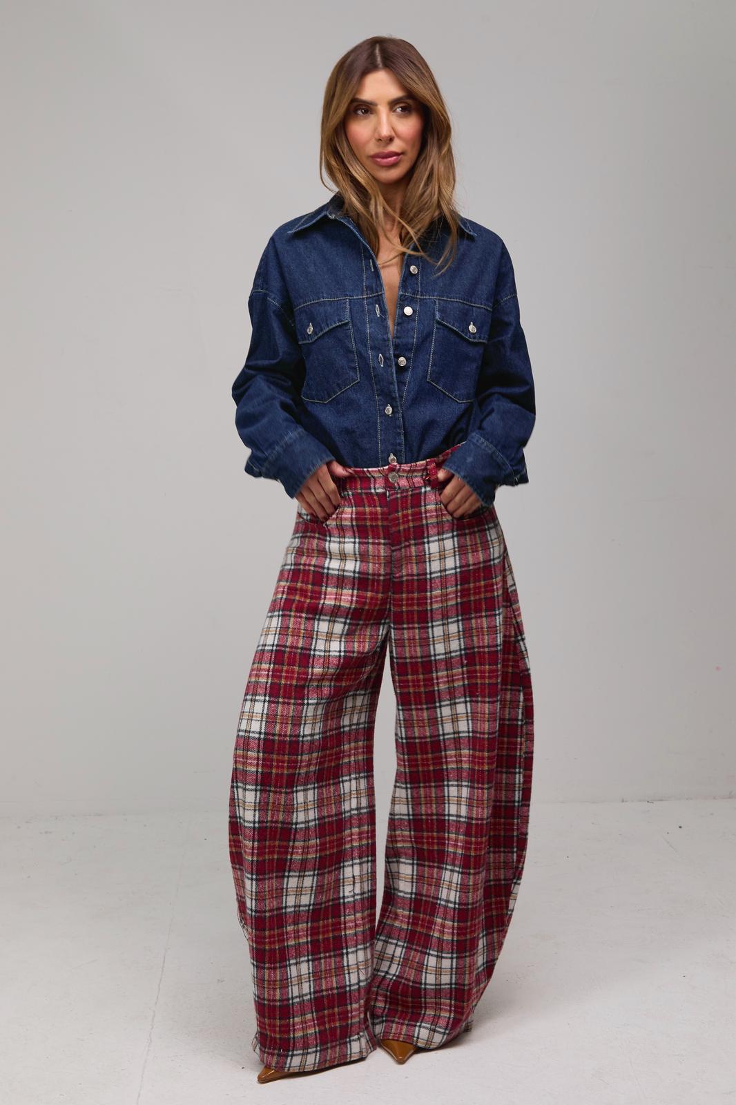 מכנס MORGAN – משובץ אדום