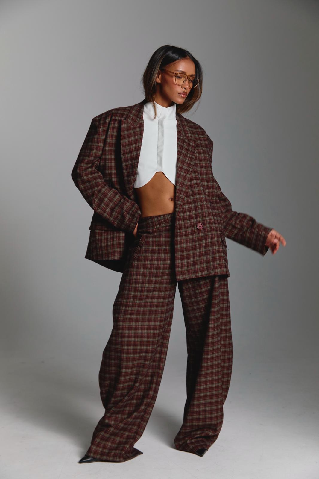 מכנס ONYX – משובץ בורדו