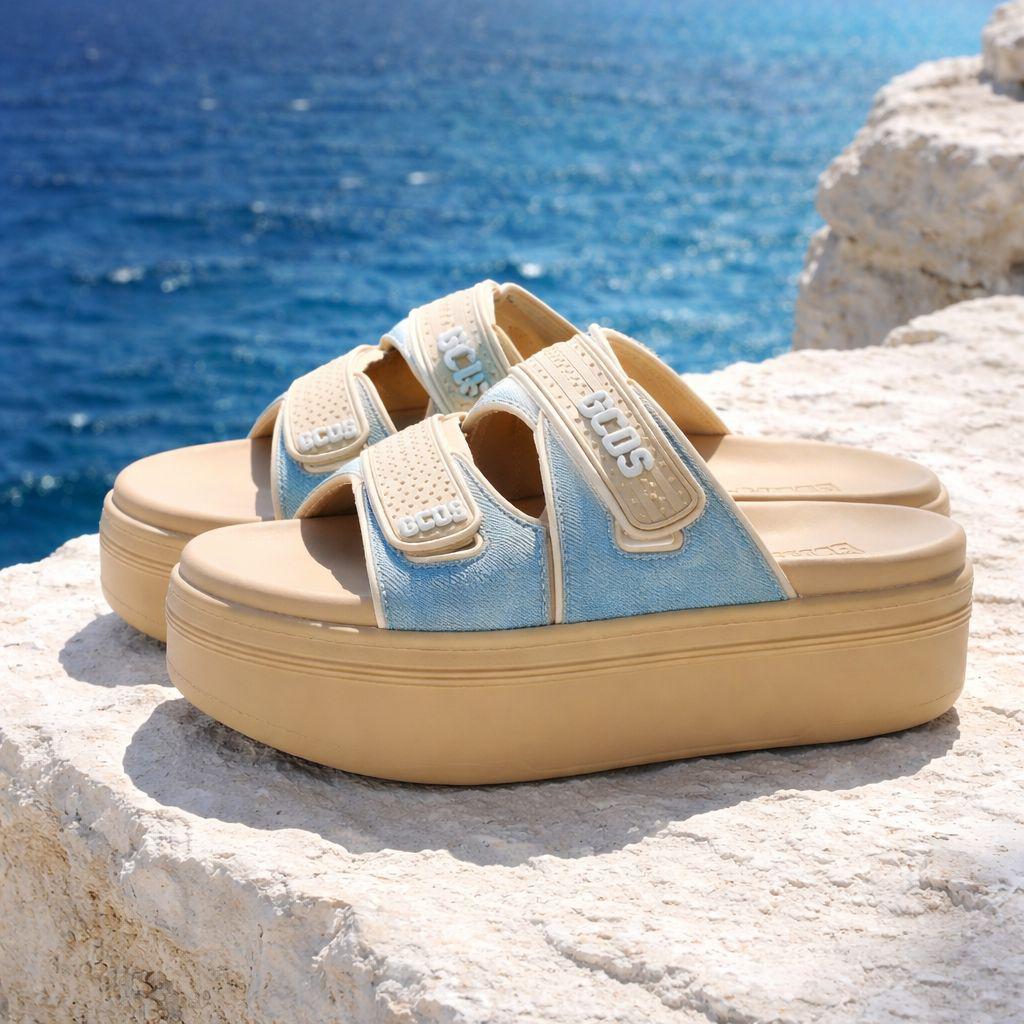 כפכף GCDS בז' עם שילוב ג'ינס