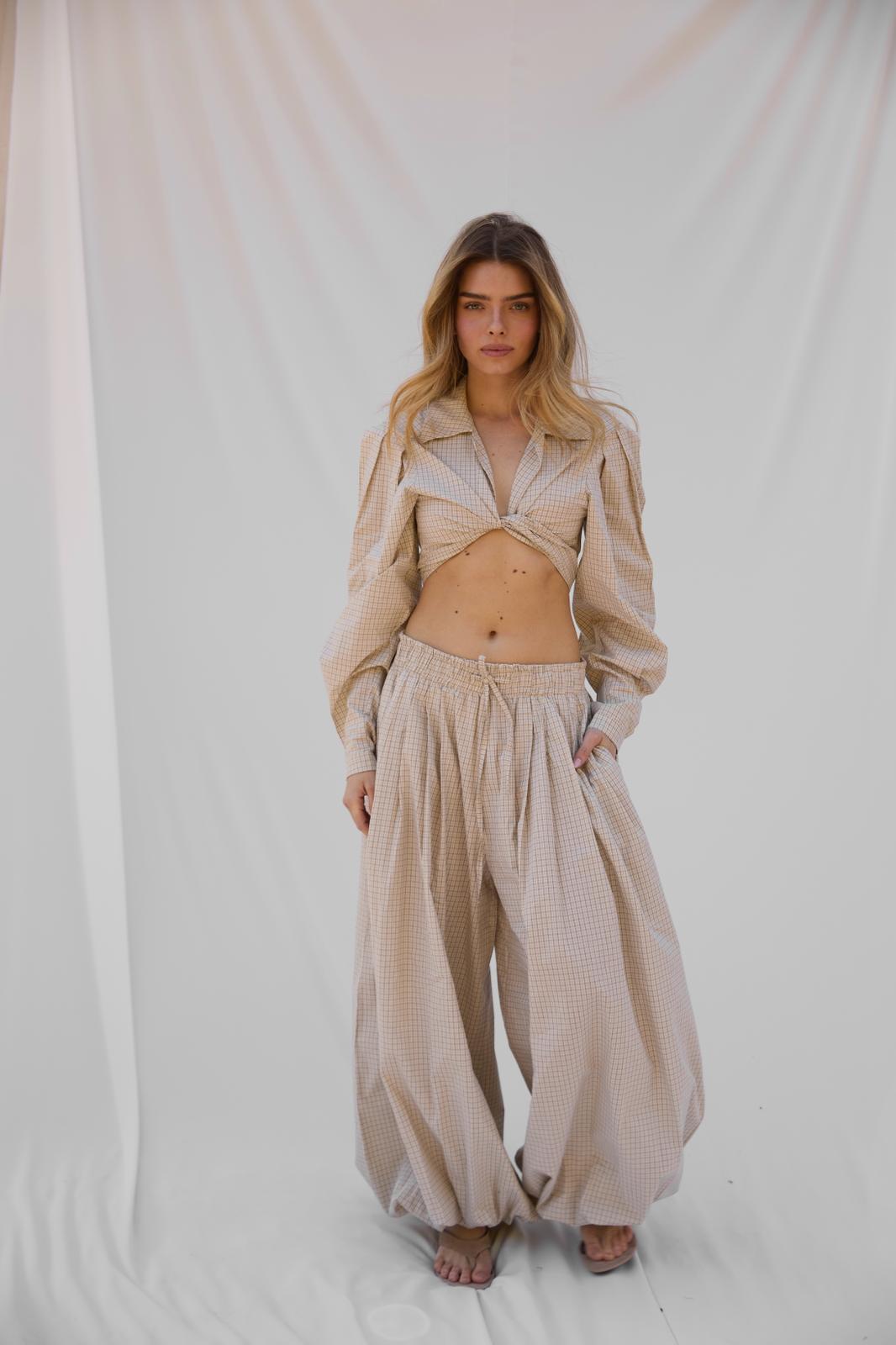 מכנס NINA- משובץ בז'