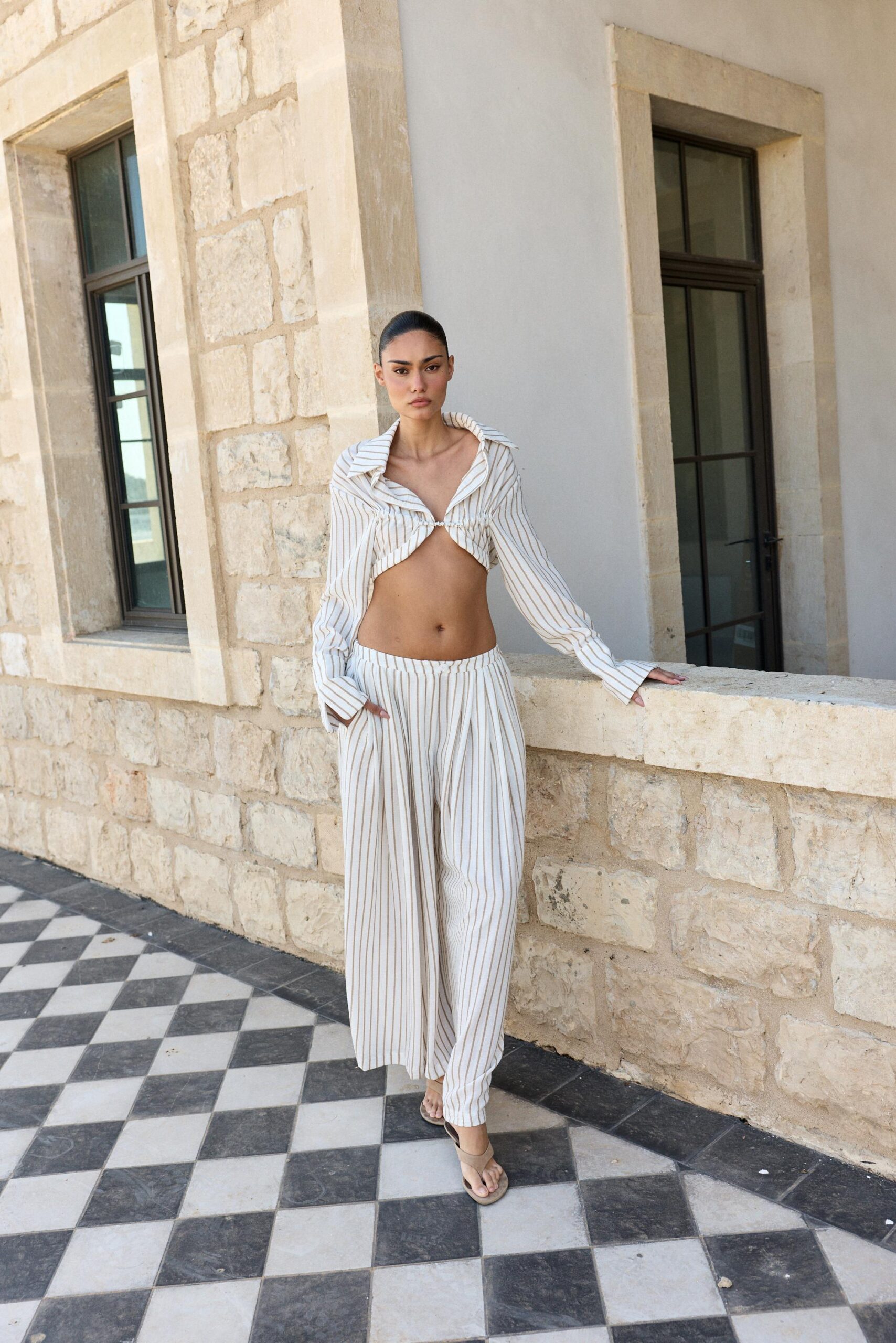 מכנס DAPHNE – קאמל פסים